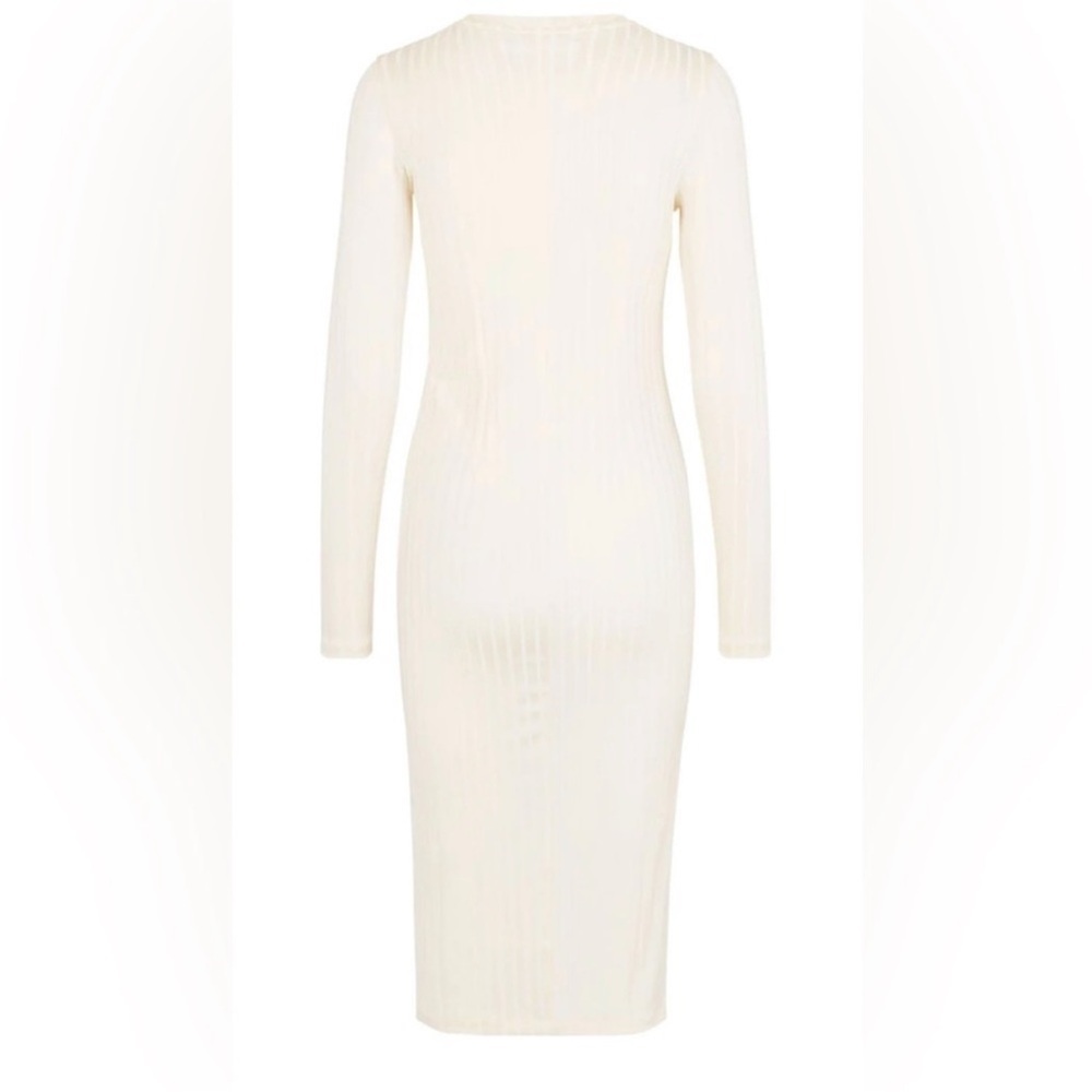 Samsoe Samsoe Jenari Ribbed Knit Eggnog Long Sleeve Sheath Dress Size Large - Picture 2 of 15